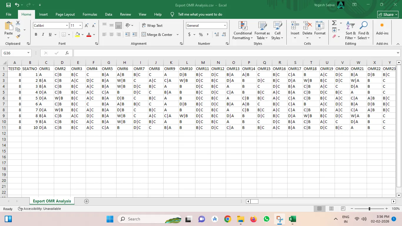 Alpha OMR analysis export interface preview