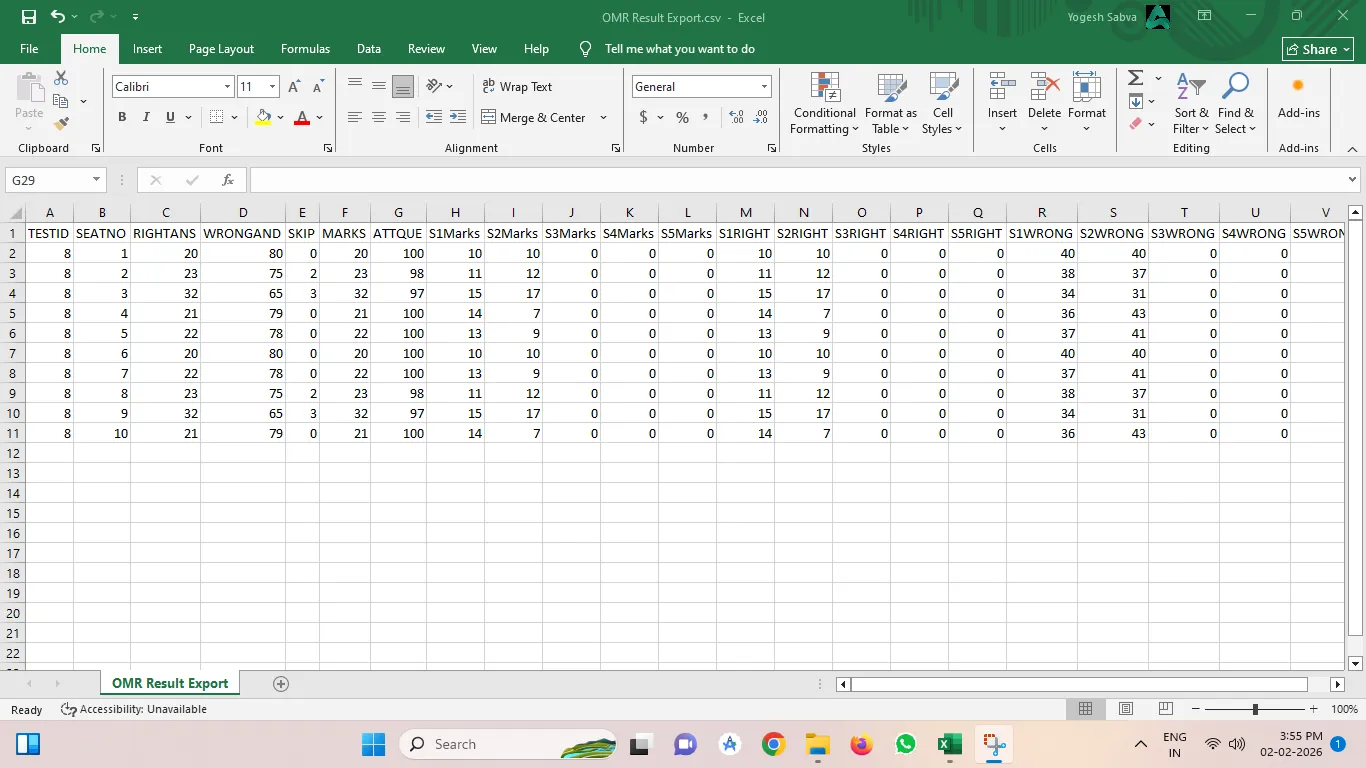 Alpha OMR Excel result export sample