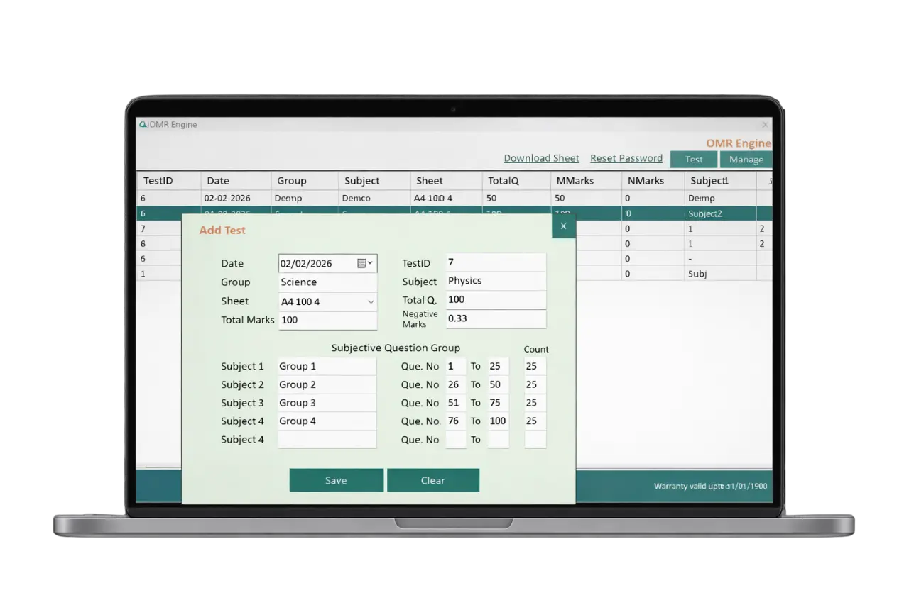 Alpha OMR dashboard overview for offline exam processing