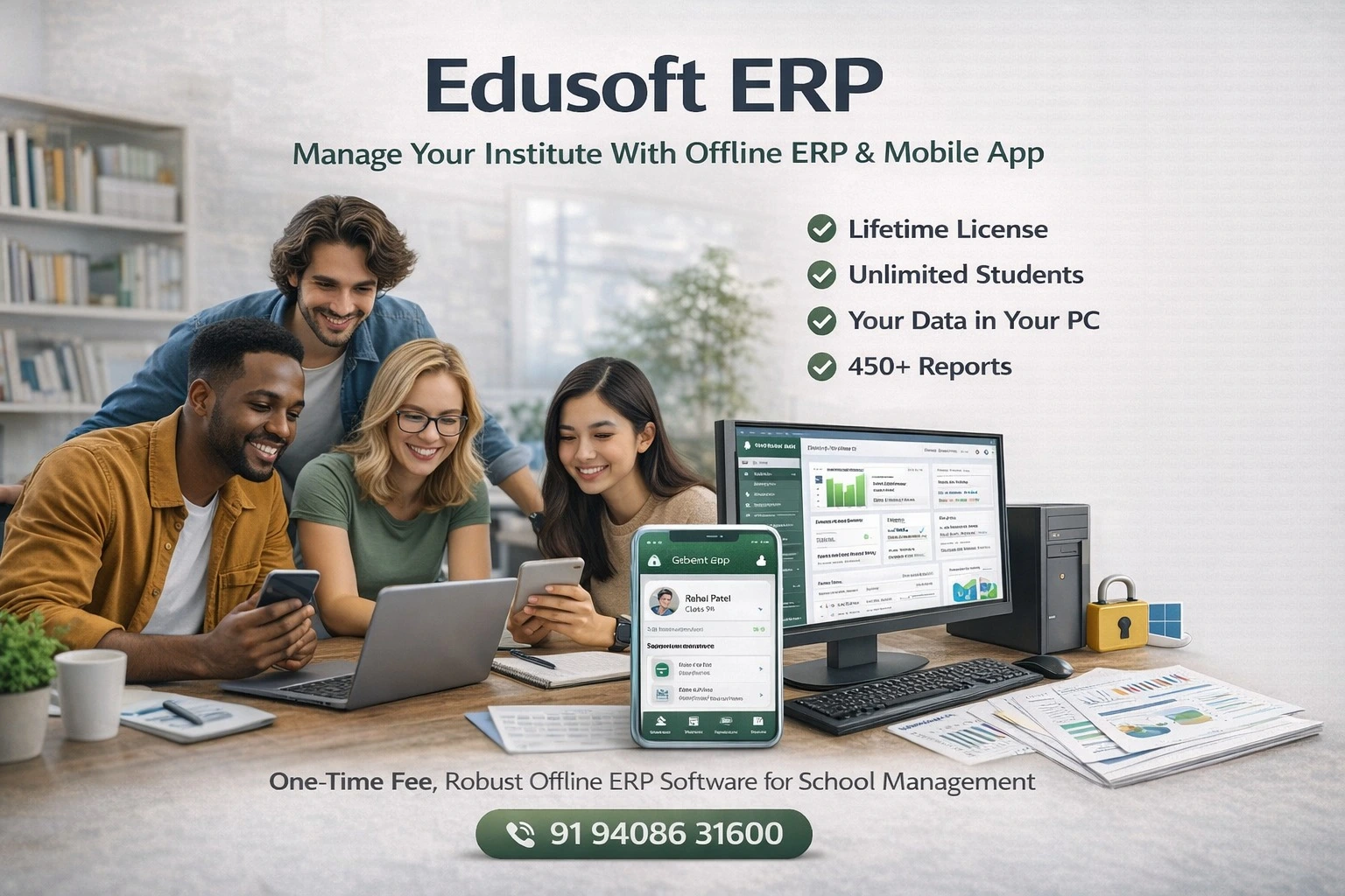 Alpha ERP offline school management dashboard screenshot