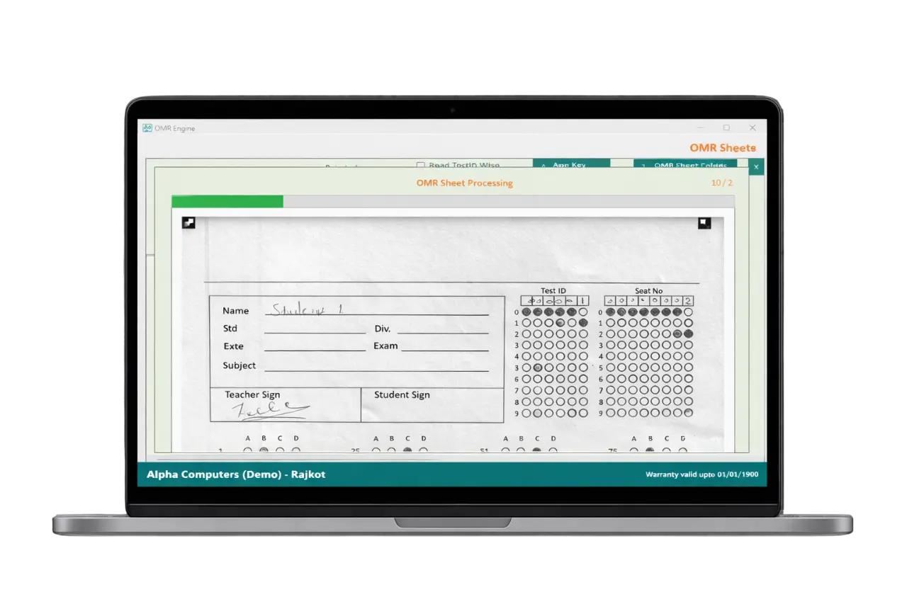 Sample OMR answer sheet used with Alpha OMR scanning software