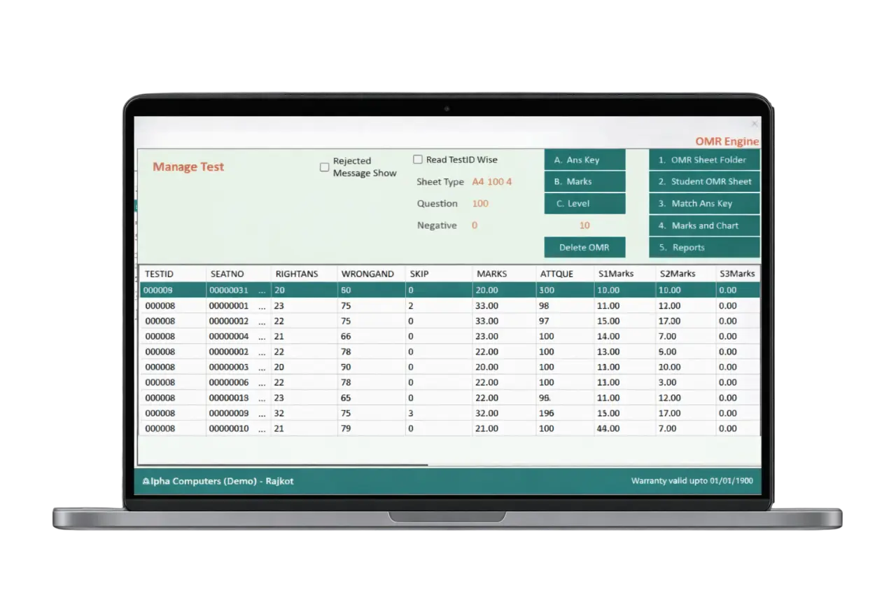 Alpha OMR processing progress during answer sheet evaluation